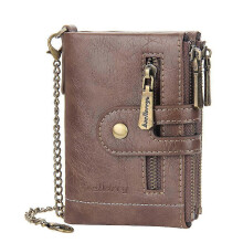 (Khaki) Men's Short Wallet Double Zipper Coin Purse Multi-card Pocket Wallet - PW