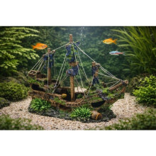 Decoração de aquário grande naufrágio de navio esconderijos para peixes 31 cm