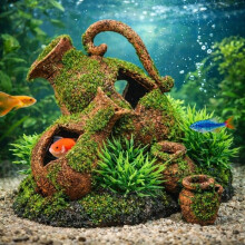 Decoração aquário ânfora esconderijo peixes décor natural 13 cm