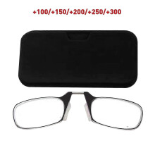 (Black) Ultra Thin Optics Reading Glasses&Case Mini Nose Clip 1.0,1.5,2.0,2.5,3.0 Unisex