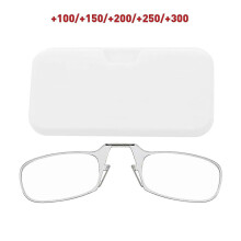 (White) Ultra Thin Optics Reading Glasses&Case Mini Nose Clip 1.0,1.5,2.0,2.5,3.0 Unisex