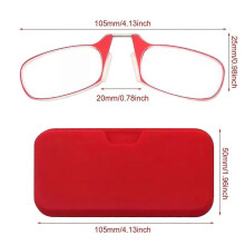 (Red) Ultra Thin Optics Reading Glasses&Case Mini Nose Clip 1.0,1.5,2.0,2.5,3.0 Unisex
