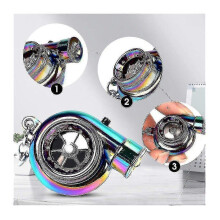 (Black) Car Metal Keychain Sound Turbo Key Plain Bearing Spinning Model Turbine Turbo Ring Key Turbo Shaped