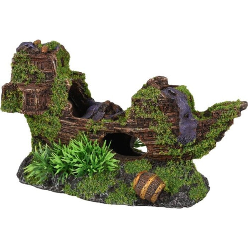 Décoration aquarium épave de bateau cachettes effet mousse 18 cm 1