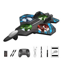RC Airplane Jet 2.4GHz Foam Remote Control Fighter with LED Lights, 360 Stunt Tricks, Easy Fly Blue
