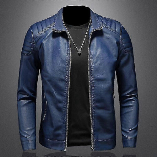(XXXXL, black) Spring New Men's Leather Jacket With Stand Collar 1