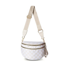 Beige Checkered Crossbody Bag for Women, WaterResistant Nylon Fanny Pack with Adjustable Strap and MultiPocket Organizer