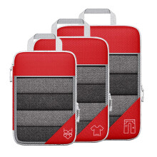 Compression Packing Cubes for Suitcases Set of 3, SpaceSaving Travel Organizer Bags with Mesh Panel Red