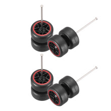 1/64 Wheels and Tires Set Real Riders Style Rims with Axles Red Line Black 5Star for Diecast Cars
