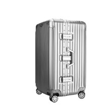 28 Inch Silver Aluminum Luggage with Frame, Large Capacity Travel Suitcase, Spinner Wheels, Password Lock