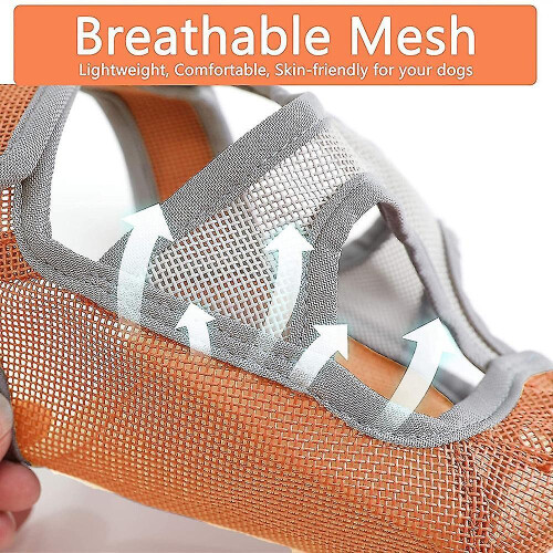 (S, Grey-orange) Short Snout Dog Muzzles,bulldog Muzzle Adjustable Breathable Mesh Dog Muzzle For Briting Chewing 2