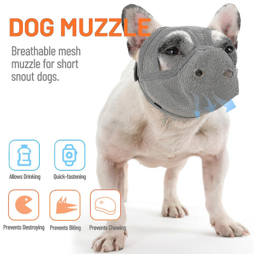 (S, Black) Short Snout Dog Muzzles,bulldog Muzzle Adjustable Breathable Mesh Dog Muzzle For Briting Chewing 2