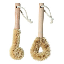Natural Palm Fiber Dish Brush Set 2Pack Wooden Handle Pot Scrubber for Effective Grease Removal