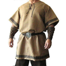 (4XL, Khaki) Plus Size Men's Medieval Viking Knight Warrior Shirts Tops Cosplay Costume