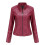 (2XL, Red) Womens Casual Zipper Down Stand Collar Leather Jacket 1