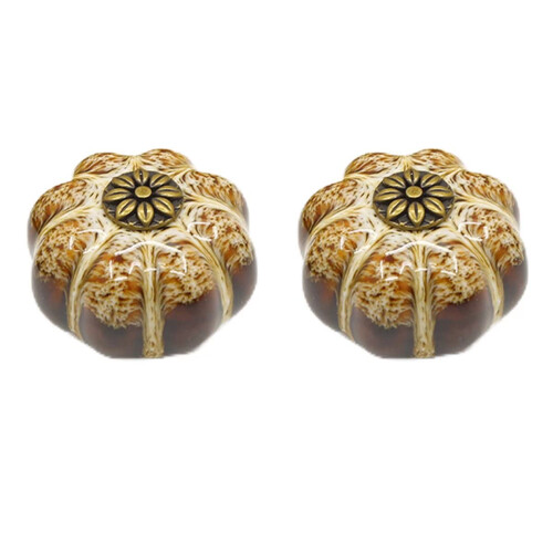 2 pcs Ceramic Pumpkin Cabinet Knobs with Screws, Classic White Drawer Pulls for Dresser, 40x30mm