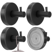 Pack of 4 Suction Cup Hooks, No Drilling Bathroom Towel Hooks, Reusable Waterproof Heavy Duty 5kg Hold, Black