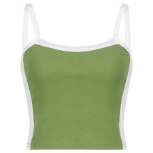 (M, Green) Womens Summer Spaghetti Strap Sexy Off Shoulder Crop Top Contrast Color Striped Tight Bodycon Camisole Vest Streetwear Green S