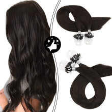 Dark Brown Micro Loop Human Hair Extensions 14Inch 16Inch Brazilian Straight Heat Safe Seamless Blend