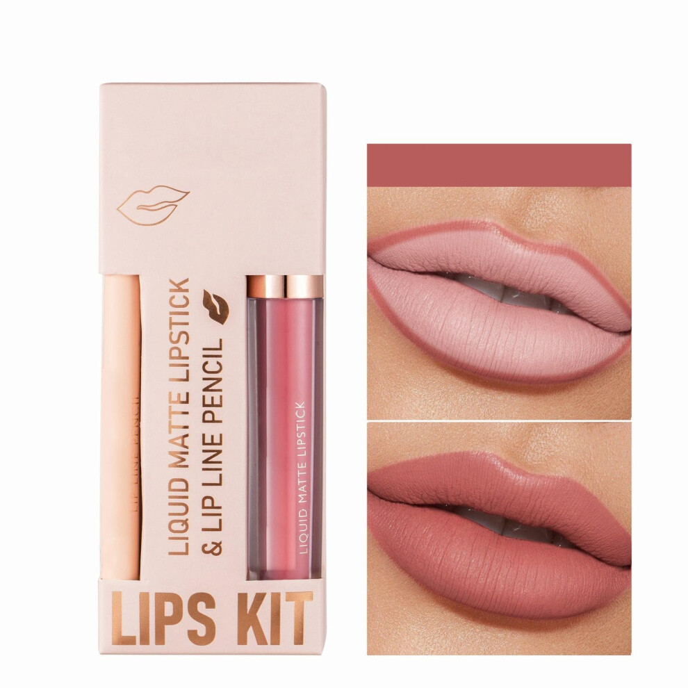 2pcs Matte Lipstick and Lip Liner Set Longwear SmudgeâResistant FullâCoverage Makeup Gift for Women