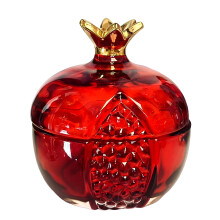 Auspicious Glass Pomegranate Shape Crystal Candy Jar-Red