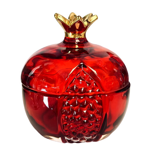 Auspicious Glass Pomegranate Shape Crystal Candy Jar-Red