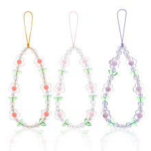 3 Pcs Flower Phone Charm Set, Y2K Beaded Wrist Strap Lanyard with Colorful Beads for Women Gifts