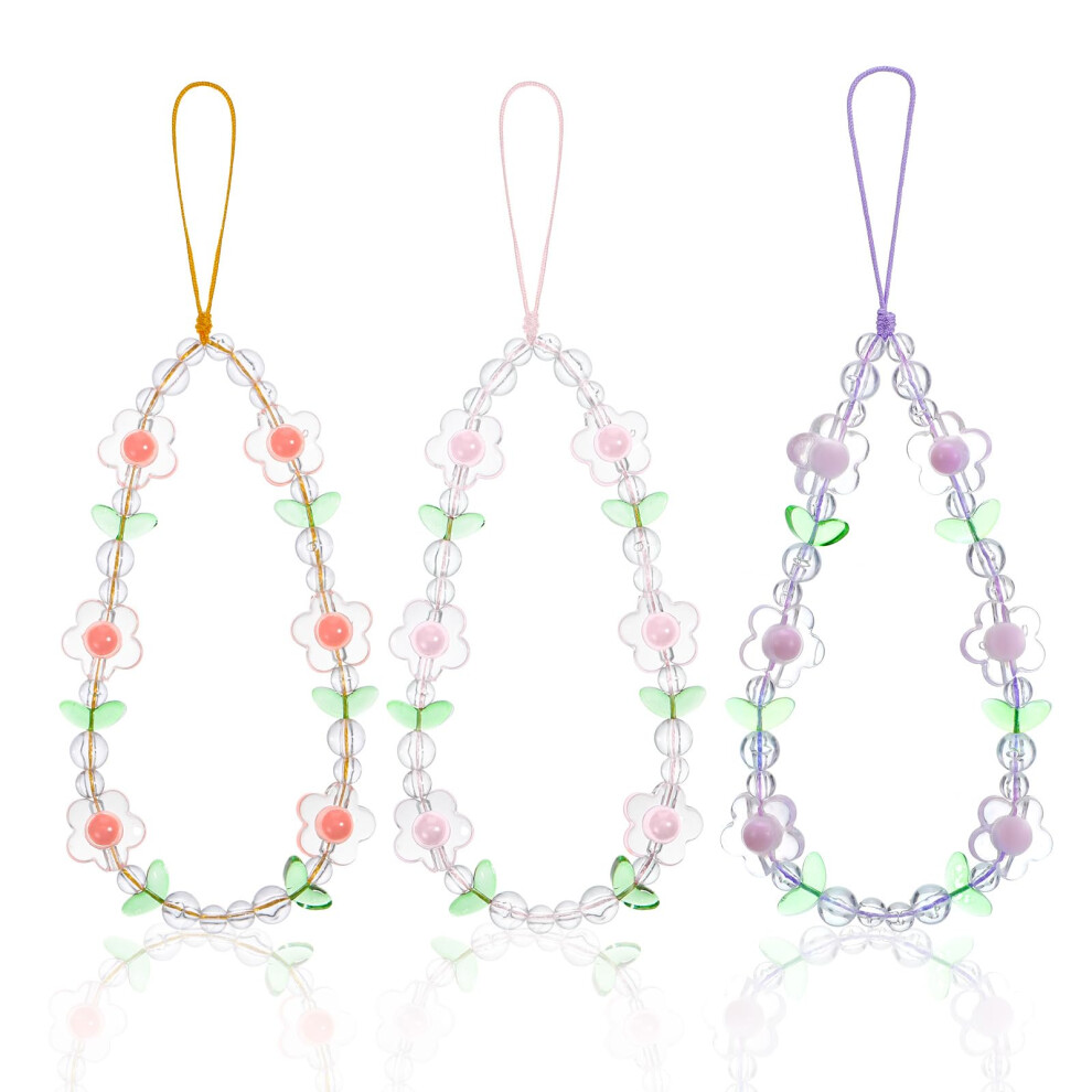 3 Pcs Flower Phone Charm Set, Y2k Beaded Wrist Strap Lanyard With Colorful Beads For Women Gifts 9771547931010