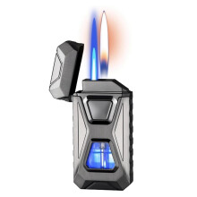 2025 Butane Torch Lighter, Windproof Dual Flame, 4 Induction Ignition Modes, Fuel Window (Black1)