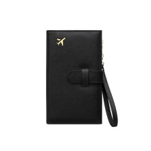 RFID Passport Wallet for Travel, Vegan Leather Passport Holder with Zipper Pocket and Wrist Strap (Black)