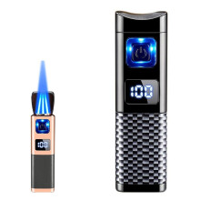 Triple Jet Flame Torch Lighter, Windproof Refillable Metal Cigar Lighter with Adjustable Flame Control for Camping and Gifts (Black 1)