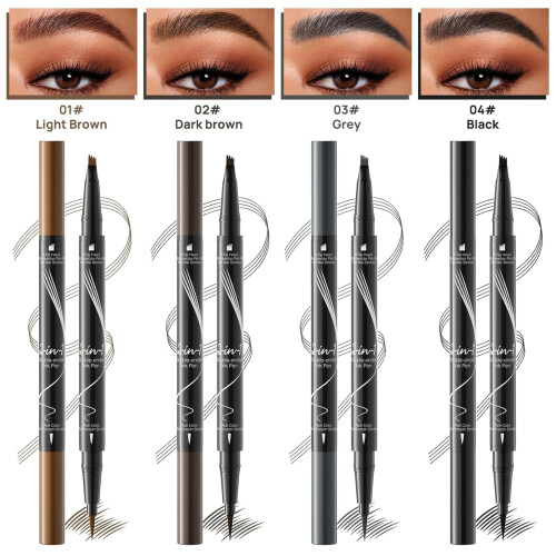Dual Ended Liquid Eyebrow Pencil Gray, Waterproof Fork Tip Microblading Pen for Natural Brows 2