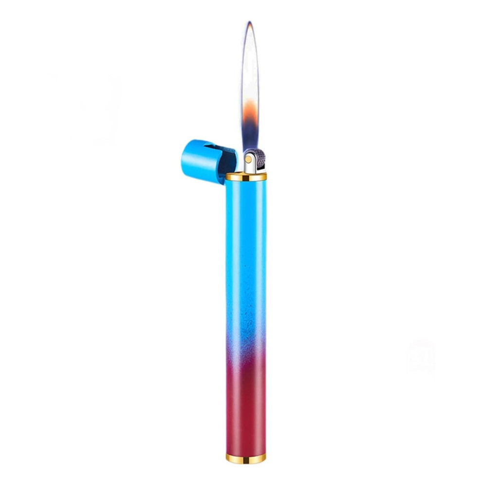 Blue Refillable Butane Lighter With Adjustable Soft Flame, Onehand Ignition Metal Pocket Lighter