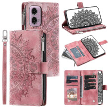 (Rose Gold, Multicolor) Style 006 For Motorola Moto G85 5G/S50 Neo 5G Case Zipper Pocket Leather Phone Bag Cover Mandala