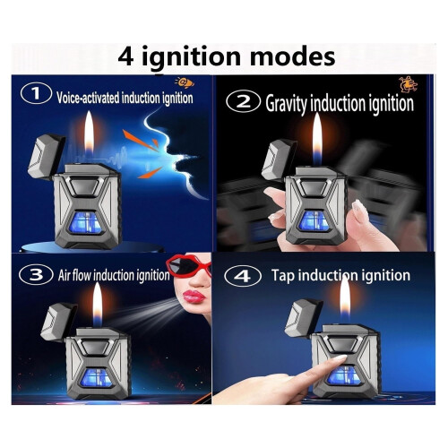 2025 Butane Torch Lighter, Windproof Dual Flame, 4 Induction Ignition Modes, Fuel Window (Black1) 1