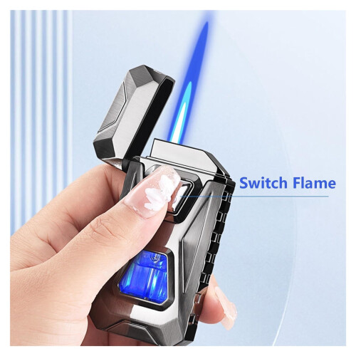 2025 Butane Torch Lighter, Windproof Dual Flame, 4 Induction Ignition Modes, Fuel Window (Black1) 2