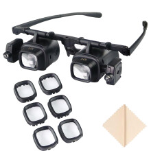 Head Mounted Magnifier with LED, Jeweler Loupe, 4 Lenses 2X 6X 10X 24X for Watch