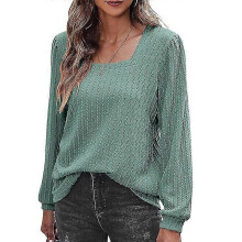 (M, Green) Women's Long Sleeve Square Neck Knitted Pit Pullover Sweater Casual Loose Tunic