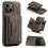(For iPhone 15 Plus, Coffee) DG.MING M2 Series 3-Fold Card Bag Wallet Leather Phone Case 1