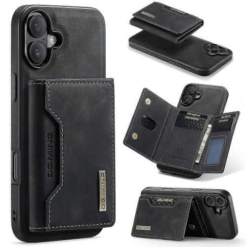 (For iPhone 17, Black) DG.MING M2 Series 3-Fold Card Bag Wallet Leather Phone Case