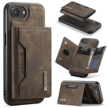(For iPhone 16e, Coffee) DG.MING M2 Series 3-Fold Card Bag Wallet Leather Phone Case