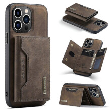 (For iPhone 15 Pro, Coffee) DG.MING M2 Series 3-Fold Card Bag Wallet Leather Phone Case