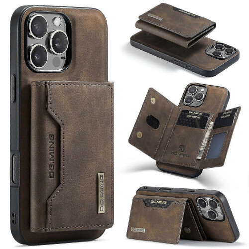(For iPhone 16 Pro Max, Coffee) DG.MING M2 Series 3-Fold Card Bag Wallet Leather Phone Case