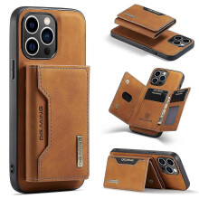 (For iPhone 15 Pro, Brown) DG.MING M2 Series 3-Fold Card Bag Wallet Leather Phone Case