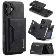 (For iPhone 16, Black) DG.MING M2 Series 3-Fold Card Bag Wallet Leather Phone Case