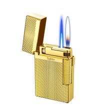 Windproof Butane Torch Lighter, Dual Flame Refillable Adjustable Flame for Candles and Camping (D)