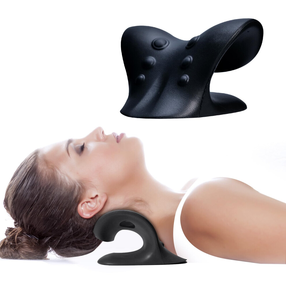 Black Neck Stretcher Cervical Traction Device For Pain Relief And Posture Correction, Ergonomic Neck And Shoulder Relaxer Pillow For Tmj,