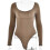 (L, Khaki) Women''s Solid Color Long Sleeve Square Neck Backless Bodysuit Tops Jumpsuit 1