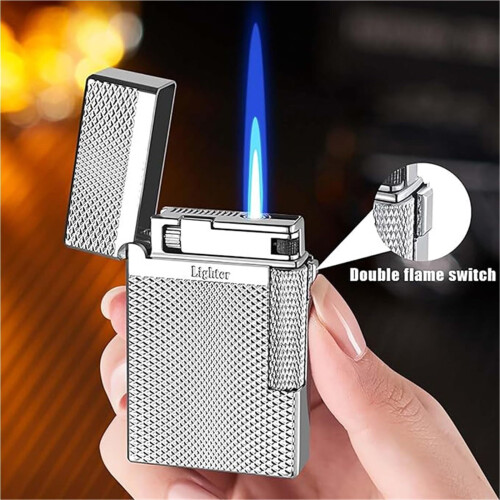 Windproof Butane Torch Lighter, Dual Flame Refillable Adjustable Flame for Candles and Camping (D) 2