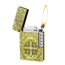 Vintage Refillable Butane Lighter, Windproof Soft Flame, Adjustable for Camping, Candles, Yellow
